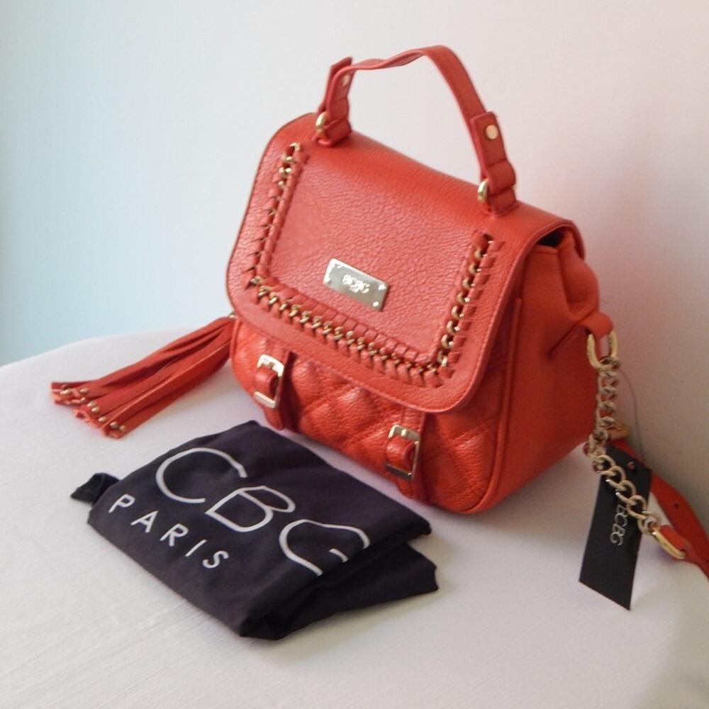 NWT BCBG PARIS Red Faux Leather Quilted Shoulder Bag Flap Chain Link Tassel
